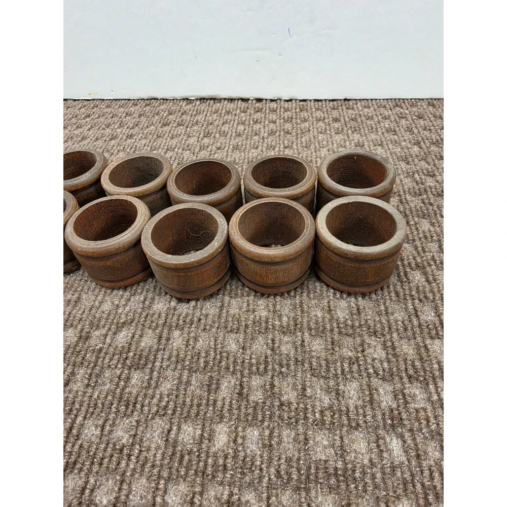 Vintage Wooden Napkin Rings Set of 14 Brown Rustic Farmhouse Table Decor